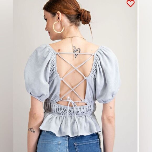 Easel Charcoal Textured Peplum Top NWT Size S, M, L - Picture 1 of 5